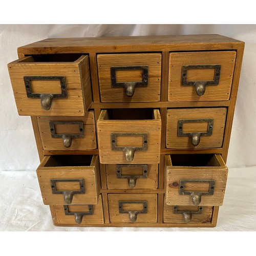 1427 - Vintage pine Storage Drawers with brass handles and 12 drawers along with a wooden Noah's Ark to inc... 