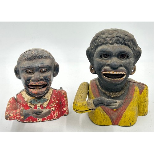 1429 - Two late 19thC Cast Iron Money Boxes 'Dinah' 16cm and smaller Man 13cm both with moving eyes and han... 