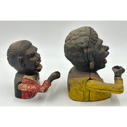 1429 - Two late 19thC Cast Iron Money Boxes 'Dinah' 16cm and smaller Man 13cm both with moving eyes and han... 