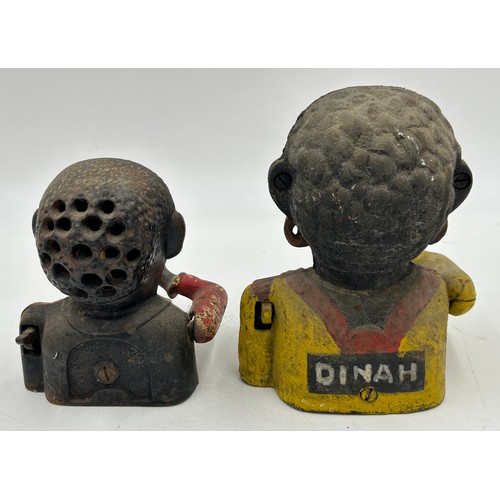 1429 - Two late 19thC Cast Iron Money Boxes 'Dinah' 16cm and smaller Man 13cm both with moving eyes and han... 