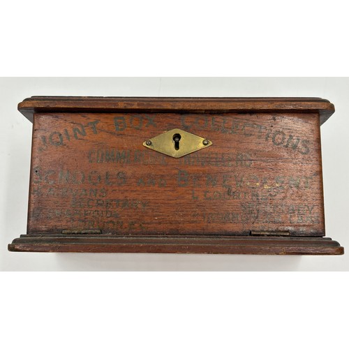 1432 - A miscellany of items to include a 19thC Commercial Travellers Oak Money Box with two keys and openi... 