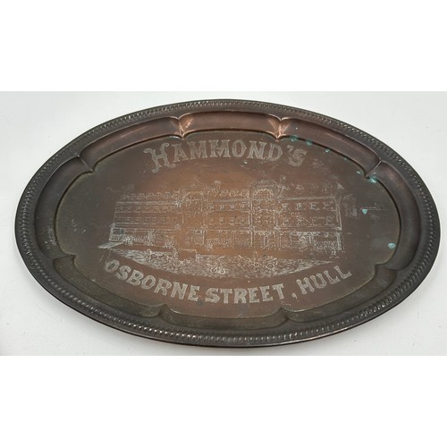 1435 - A collection of Hull interest to include a copper tray marked Hammond's Osborne Street, Hull. A seco... 