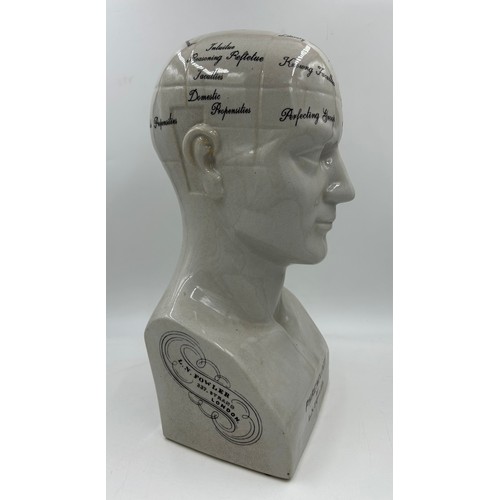 1436 - A large ceramic Phrenology Head by L.N. Fowler, 337 Strand, London (Ironstone China) 45cm high.