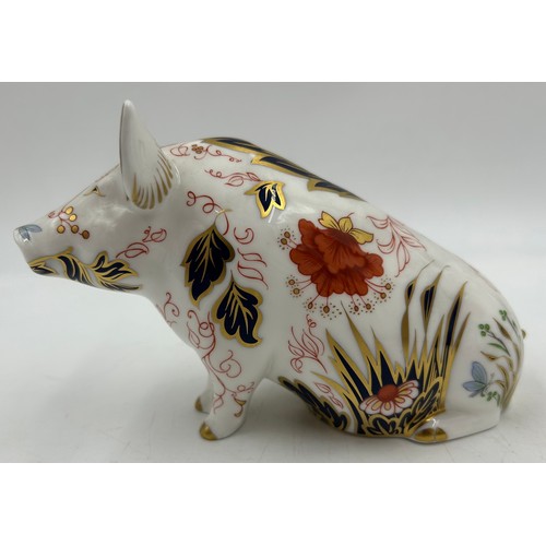 434 - Two Royal Crown Derby Money Boxes with gold stoppers to include Frog on Lily Pad 12cm & Seated Pig 1... 