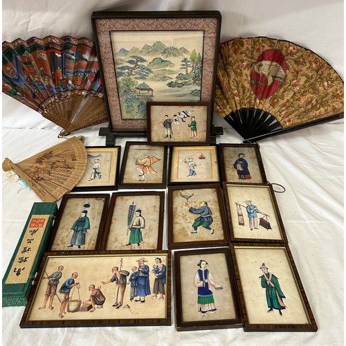 1008 - A collection of Oriental items to include 12 x hand painted pictures, a Centenary Nosawa & Co Ltd sc... 