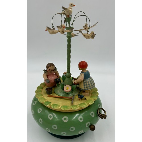 465 - A quantity of Erzgebirge hand painted German wooden music boxes, Wendt & Kuhn to include Apple, Gard... 