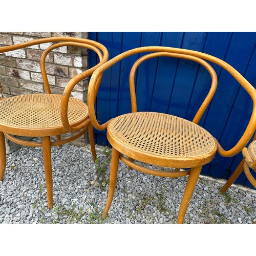 29 - A set of four vintage 1960's bentwood dining chairs by Thonet for Ligna, Czechoslovakia with rattan ... 