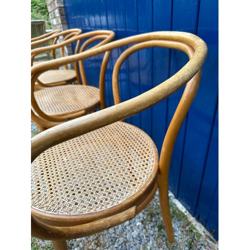 29 - A set of four vintage 1960's bentwood dining chairs by Thonet for Ligna, Czechoslovakia with rattan ... 