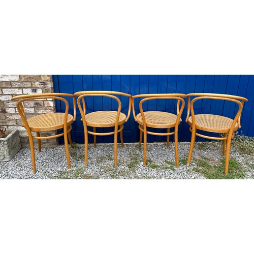 29 - A set of four vintage 1960's bentwood dining chairs by Thonet for Ligna, Czechoslovakia with rattan ... 