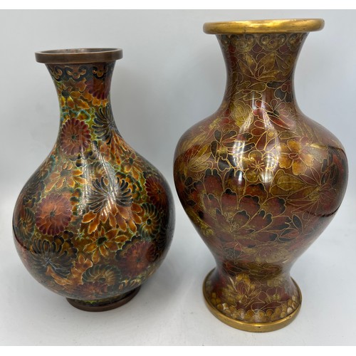 1023 - Two Chinese cloisonné vases in autumnal shades. Tallest 18cm h.