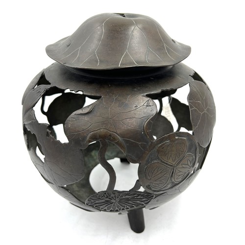 1027 - A late 19thC Japanese bronze lantern. Approximately 30cm h.