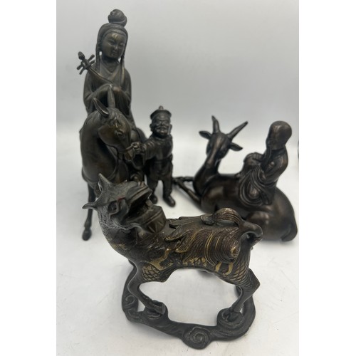 1041 - Three Japanese bronze figures. Tallest 19cm h.