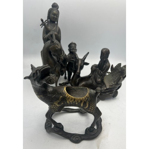 1041 - Three Japanese bronze figures. Tallest 19cm h.