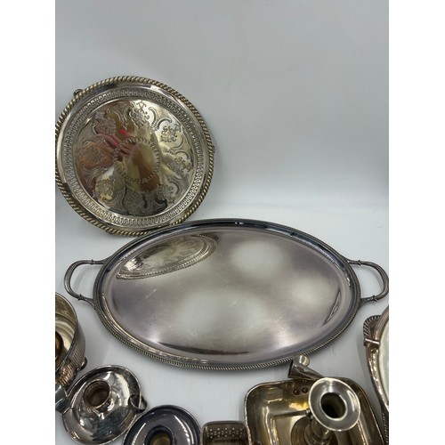 851 - A large quantity of good quality silver plated items to include entrée dish, large tray, cocktail sh... 