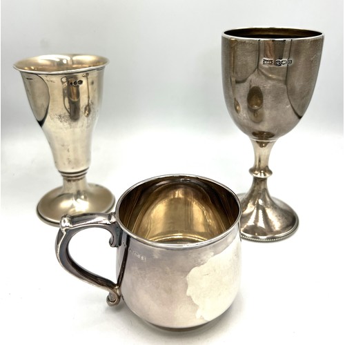 868 - Hallmarked silver goblet 13.5cm h and cup, weight 185gm together with a .833 standard Dutch cup, wei... 