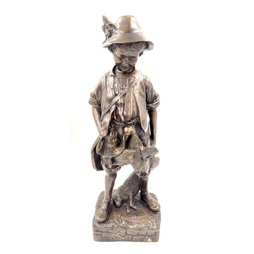 1417 - Bronze figure of a young fisherman after Adolphe Jean Lavergne with signature to base. 18cm h.