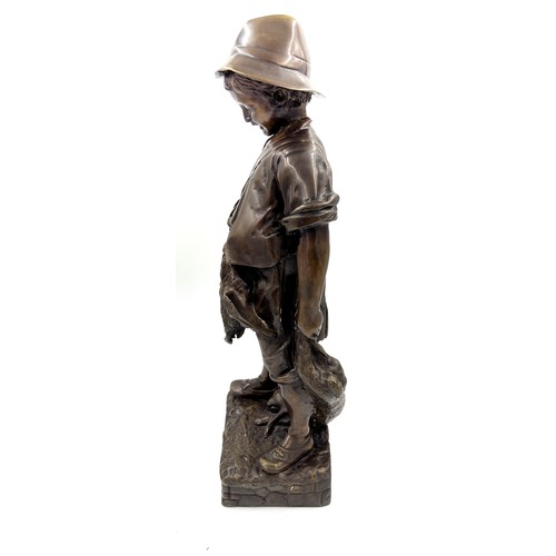 1417 - Bronze figure of a young fisherman after Adolphe Jean Lavergne with signature to base. 18cm h.