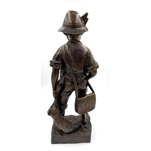 1417 - Bronze figure of a young fisherman after Adolphe Jean Lavergne with signature to base. 18cm h.