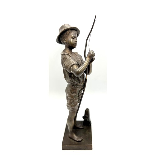 1418 - A 20thC French bronze boy hunter figure after Auguste Moreau with signature to base. 53cm h.