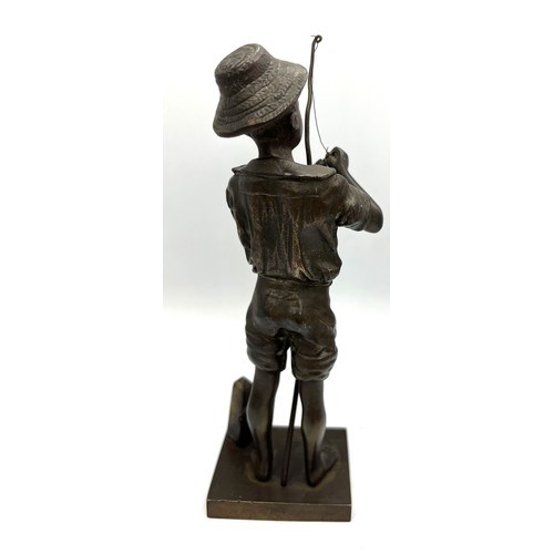 1418 - A 20thC French bronze boy hunter figure after Auguste Moreau with signature to base. 53cm h.