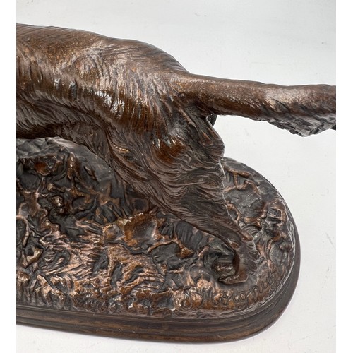 1419 - Animalier bronze, a setter with pheasant after Jules Moigniez. 20thC. 22cm l x 16cm h. With signatur... 