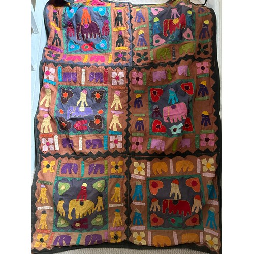 946 - A vintage patchwork cover with press stud opening 156cm x 108cm along with an  handmade Indian eleph... 