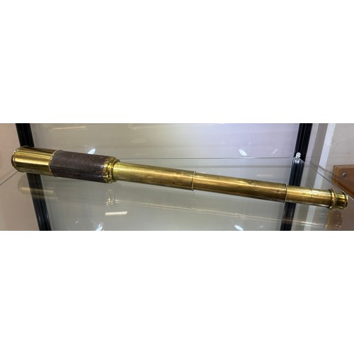 1415 - A three drawer brass and leather telescope, engraved W.F. Archer, 43 Lord Street, Liverpool.