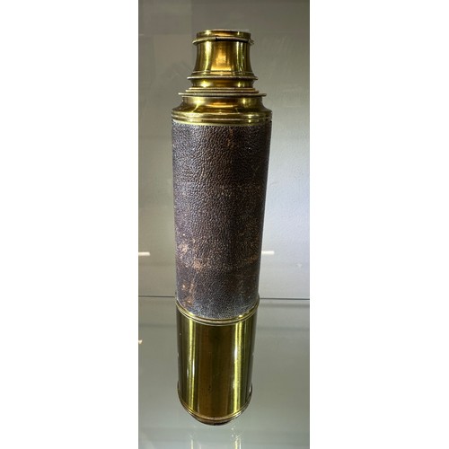 1415 - A three drawer brass and leather telescope, engraved W.F. Archer, 43 Lord Street, Liverpool.