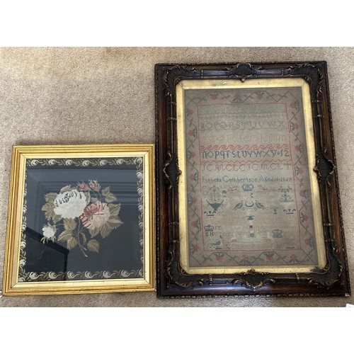 961 - A 19thC sampler by Isabella Cuthbertson Aged 11 1859, in a decorative contemporary frame, 41 x 28cm,... 