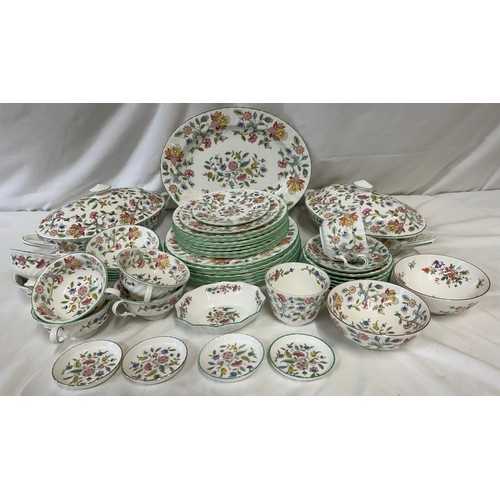 381 - Minton 'Haddon Hall' part dinner service comprising of 2 x large lidded serving dishes 27cm, meat pl... 