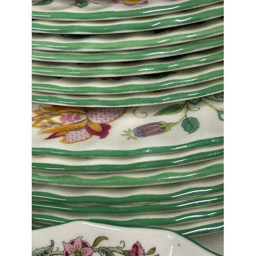 381 - Minton 'Haddon Hall' part dinner service comprising of 2 x large lidded serving dishes 27cm, meat pl... 