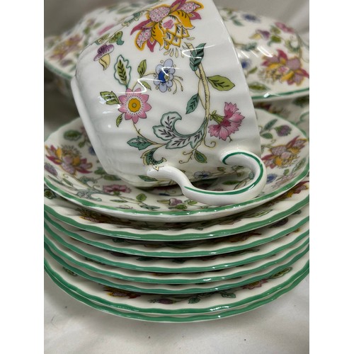 381 - Minton 'Haddon Hall' part dinner service comprising of 2 x large lidded serving dishes 27cm, meat pl... 