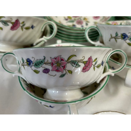 381 - Minton 'Haddon Hall' part dinner service comprising of 2 x large lidded serving dishes 27cm, meat pl... 