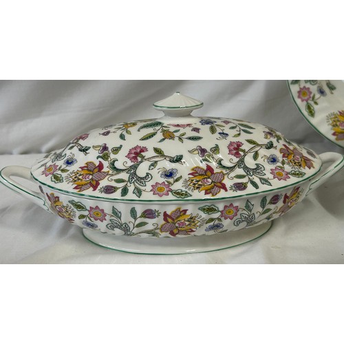 381 - Minton 'Haddon Hall' part dinner service comprising of 2 x large lidded serving dishes 27cm, meat pl... 