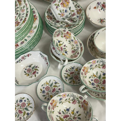 381 - Minton 'Haddon Hall' part dinner service comprising of 2 x large lidded serving dishes 27cm, meat pl... 