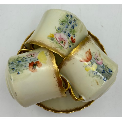 383 - Continental hand painted part tea service decorated with poppies and gilt edges to include 6 x plate... 