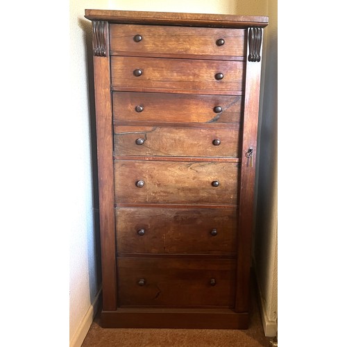 56 - A 19thC mahogany Wellington chest of 5 drawers and secretaire with drop front. 124cm h x 60cm w x 41... 