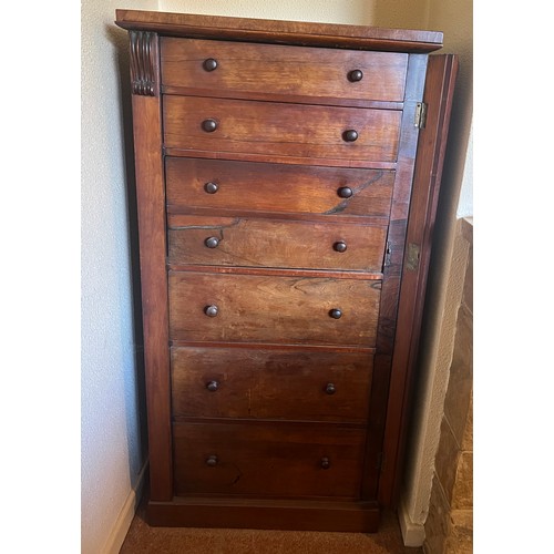 56 - A 19thC mahogany Wellington chest of 5 drawers and secretaire with drop front. 124cm h x 60cm w x 41... 