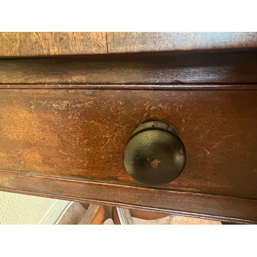 58 - A 19thC mahogany pembroke table with dummy drawer on original brass casters. 91cm w x 56cm d x 68cm ... 