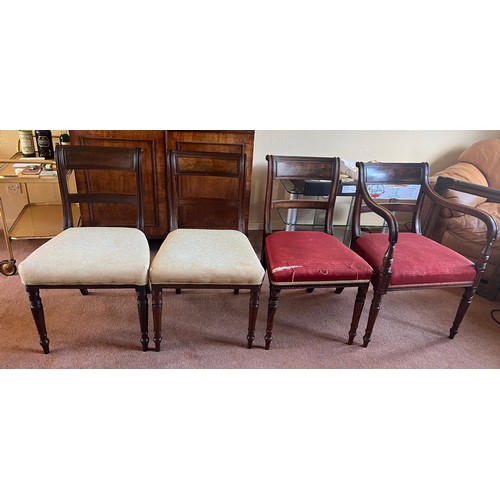 60 - Four mahogany Regency bar backed dining chairs. One elbow and three singles.