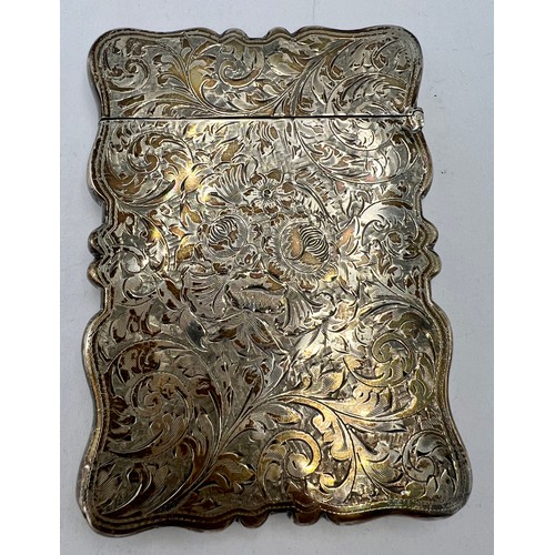 881 - Hallmarked silver card case with foliate scroll engraving and vacant cartouche. Birmingham 1901. Mak... 