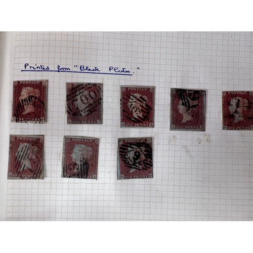 795 - GB album and world stamps on pages. Including two X 1d Penny Black, Penny Reds and two Penny Blues e... 