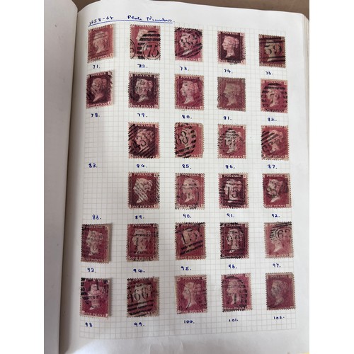 795 - GB album and world stamps on pages. Including two X 1d Penny Black, Penny Reds and two Penny Blues e... 