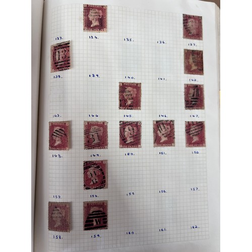 795 - GB album and world stamps on pages. Including two X 1d Penny Black, Penny Reds and two Penny Blues e... 