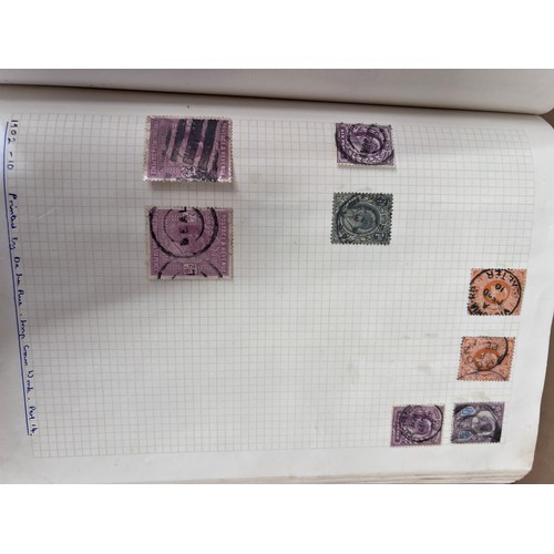 795 - GB album and world stamps on pages. Including two X 1d Penny Black, Penny Reds and two Penny Blues e... 