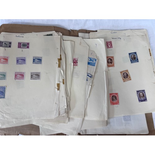 795 - GB album and world stamps on pages. Including two X 1d Penny Black, Penny Reds and two Penny Blues e... 