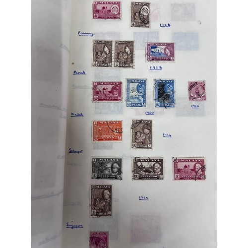 795 - GB album and world stamps on pages. Including two X 1d Penny Black, Penny Reds and two Penny Blues e... 