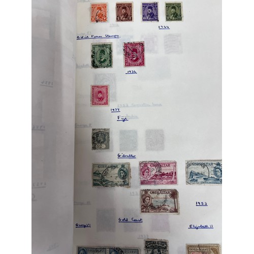 795 - GB album and world stamps on pages. Including two X 1d Penny Black, Penny Reds and two Penny Blues e... 