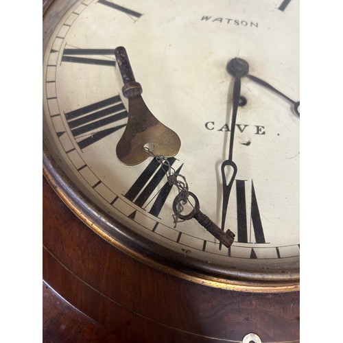 1123 - A Watson, Cave drop dial wall clock in mahogany case with keys and winder.