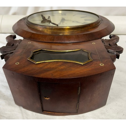 1123 - A Watson, Cave drop dial wall clock in mahogany case with keys and winder.